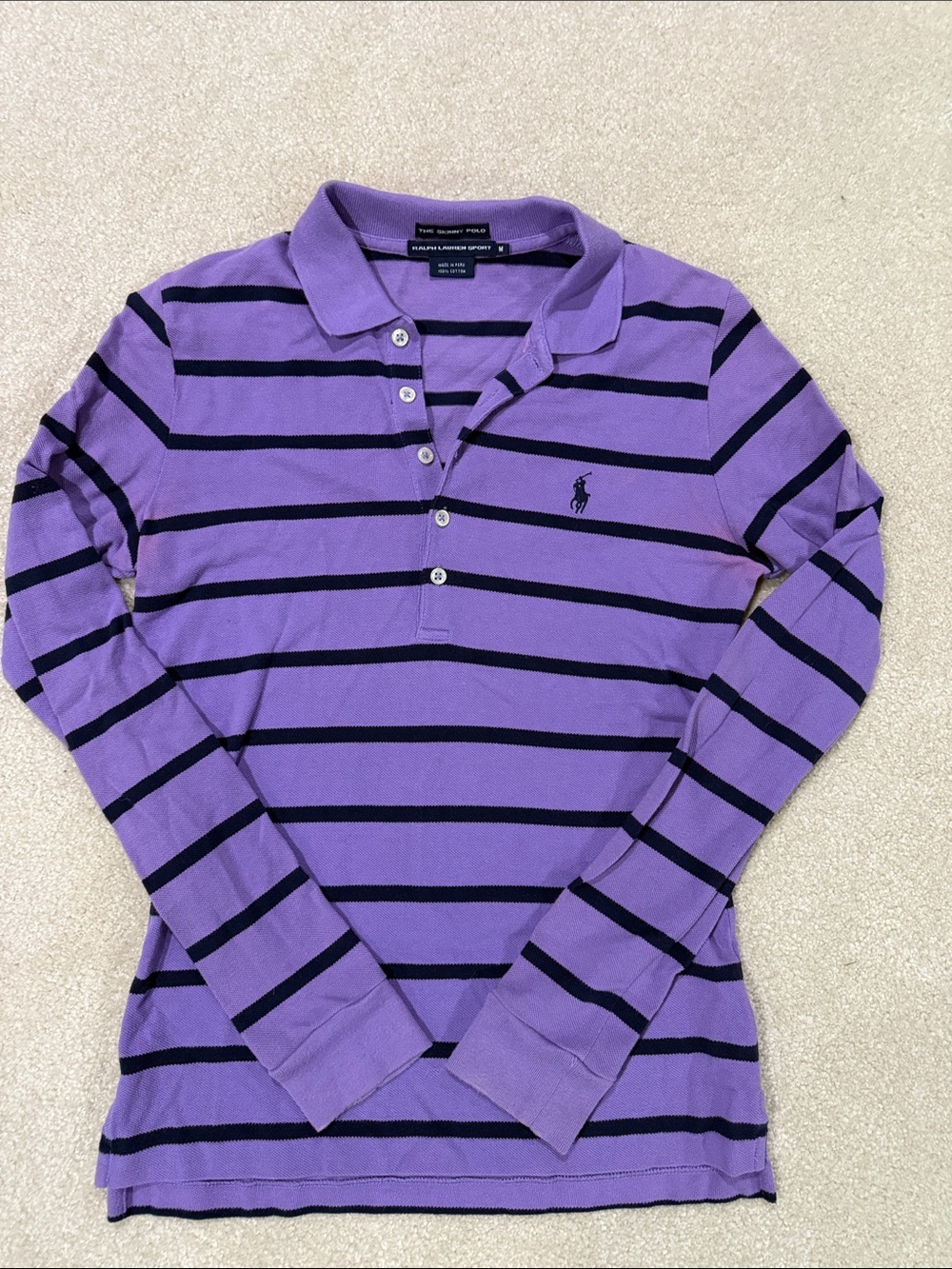Ralph Lauren Lavender and Navy Striped Long-Sleeve Polo